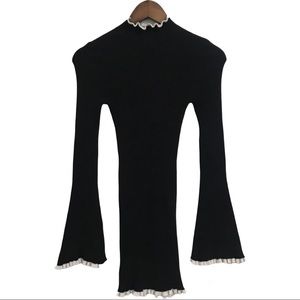 Forever21 Fitted Bodycon Sheath Black Ribbed Knit Flare Sleeves Dress Size S/M